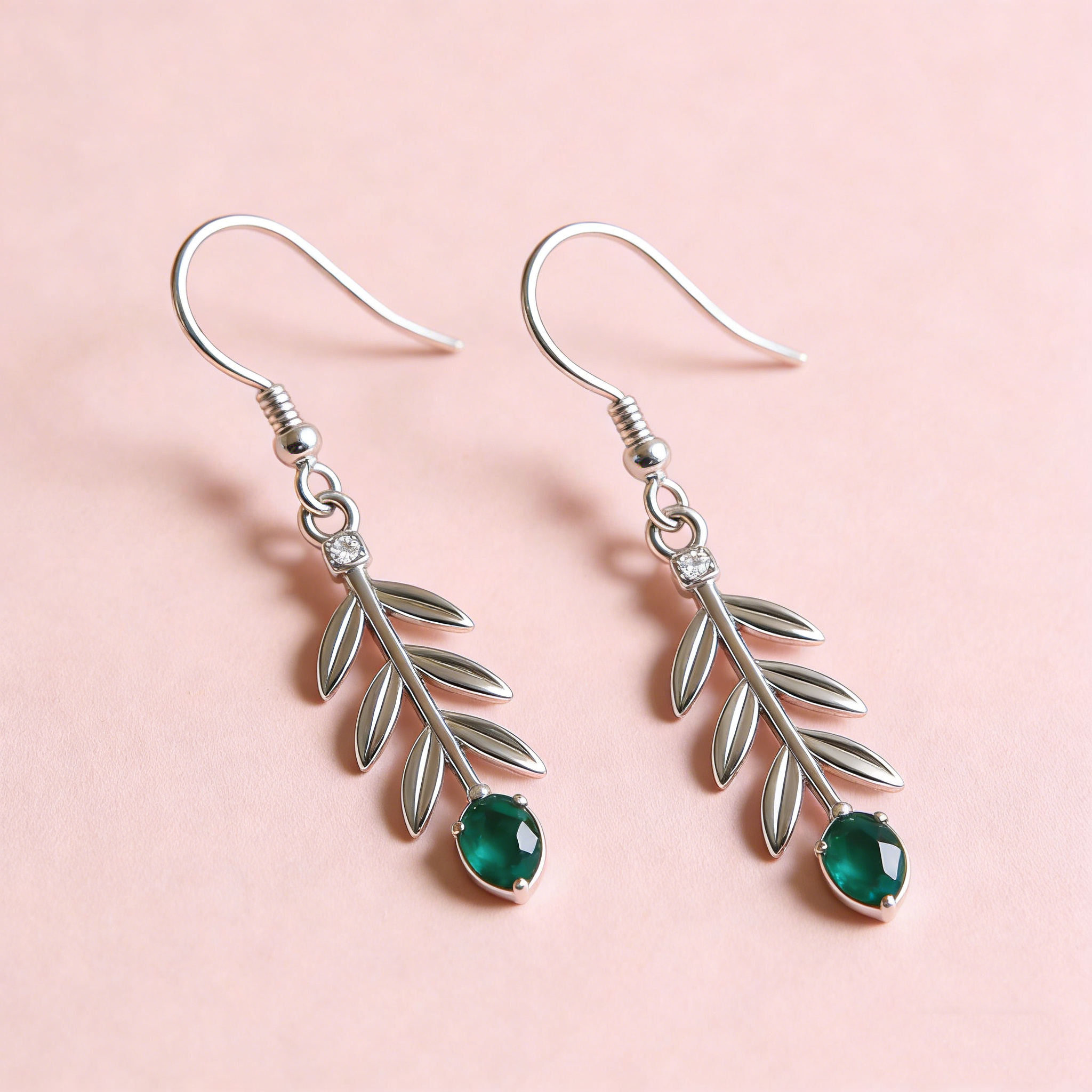 Emerald Leaf Drop Earrings
