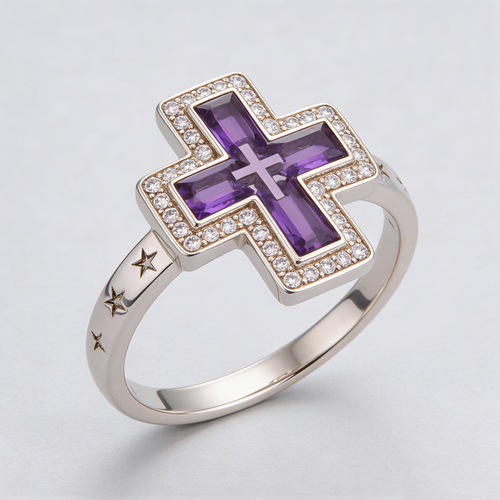 Amethyst Cross Star Ring